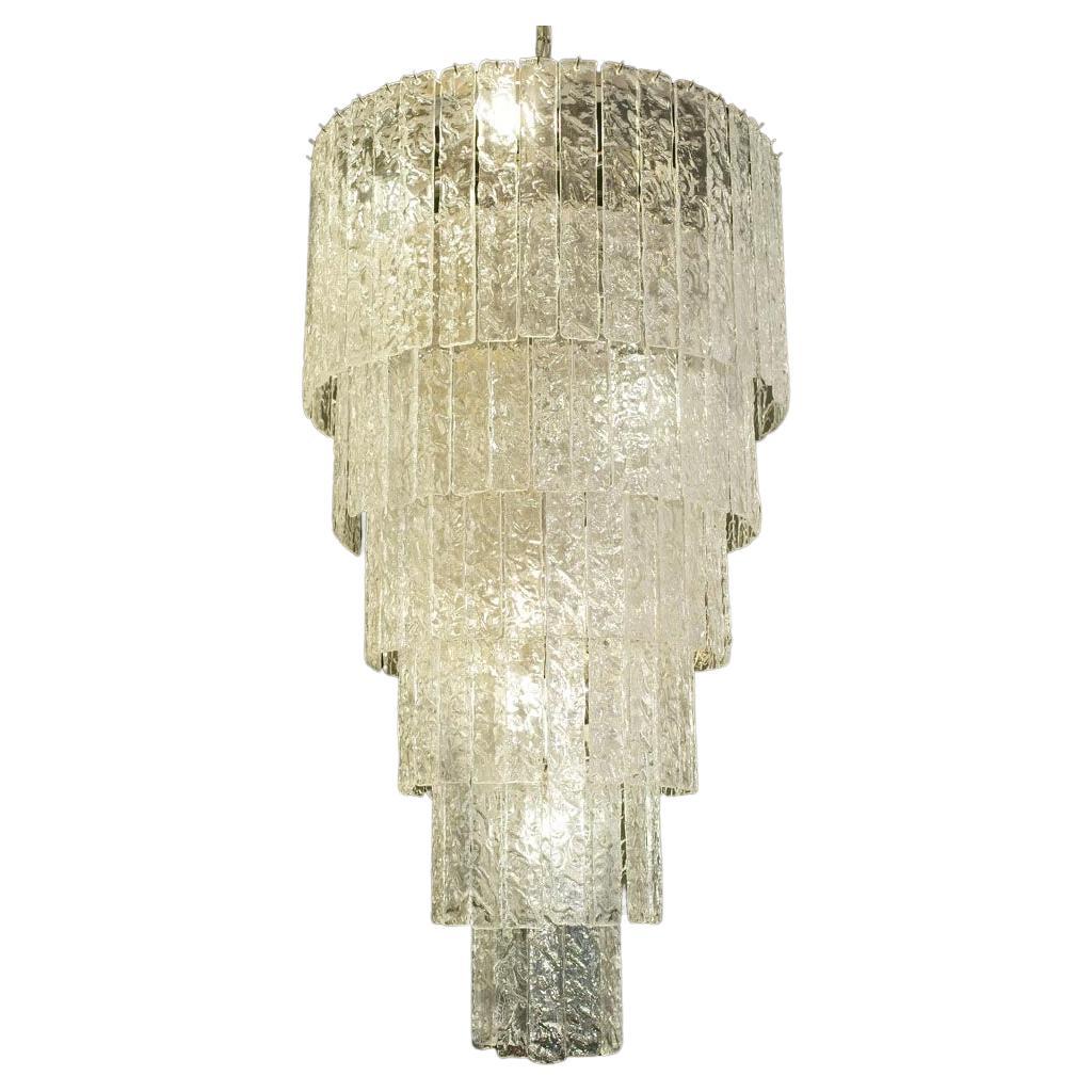 1960s Large Ceiling Light Murano’s Blown Clear Glass Italy in Style of Venini For Sale