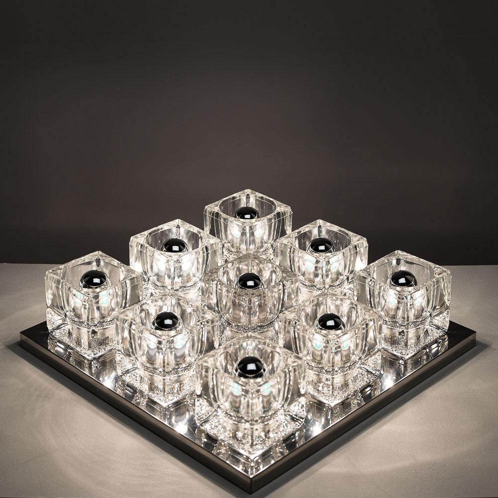 German 1960s Large Chrome and Glass Table Light Attributed to Peill & Putzler For Sale