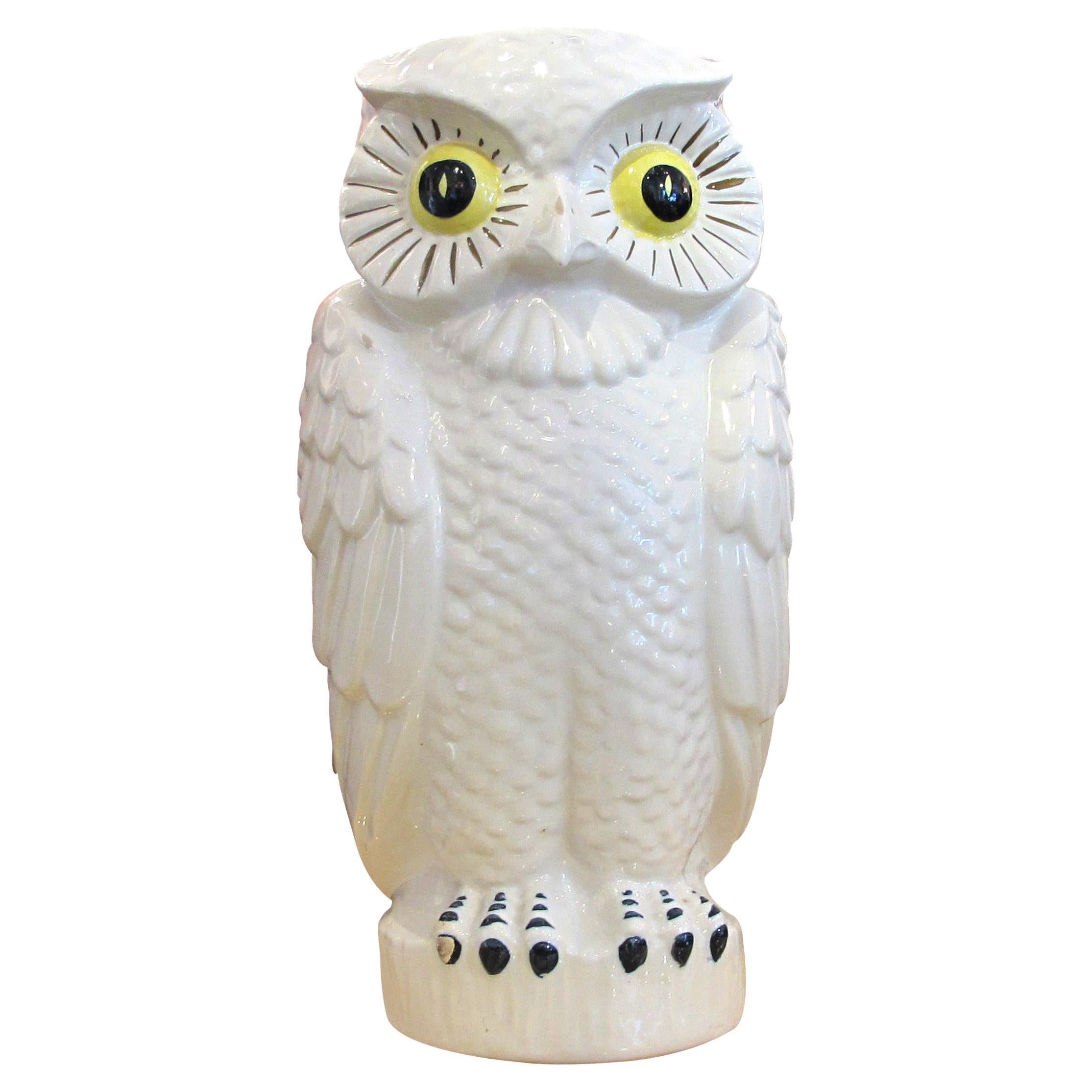 1960s Large Continental White Glazed Ceramic Owl Vase, Planter or Umbrella Stand