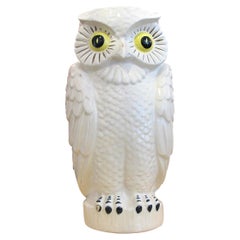 Retro 1960s Large Continental White Glazed Ceramic Owl Vase, Planter or Umbrella Stand