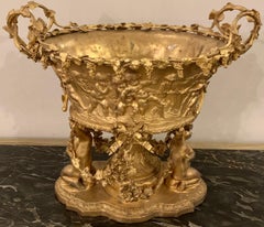 1960s Large Doré Bronze Cherub Centerpiece Jardinière or Wine Cooler