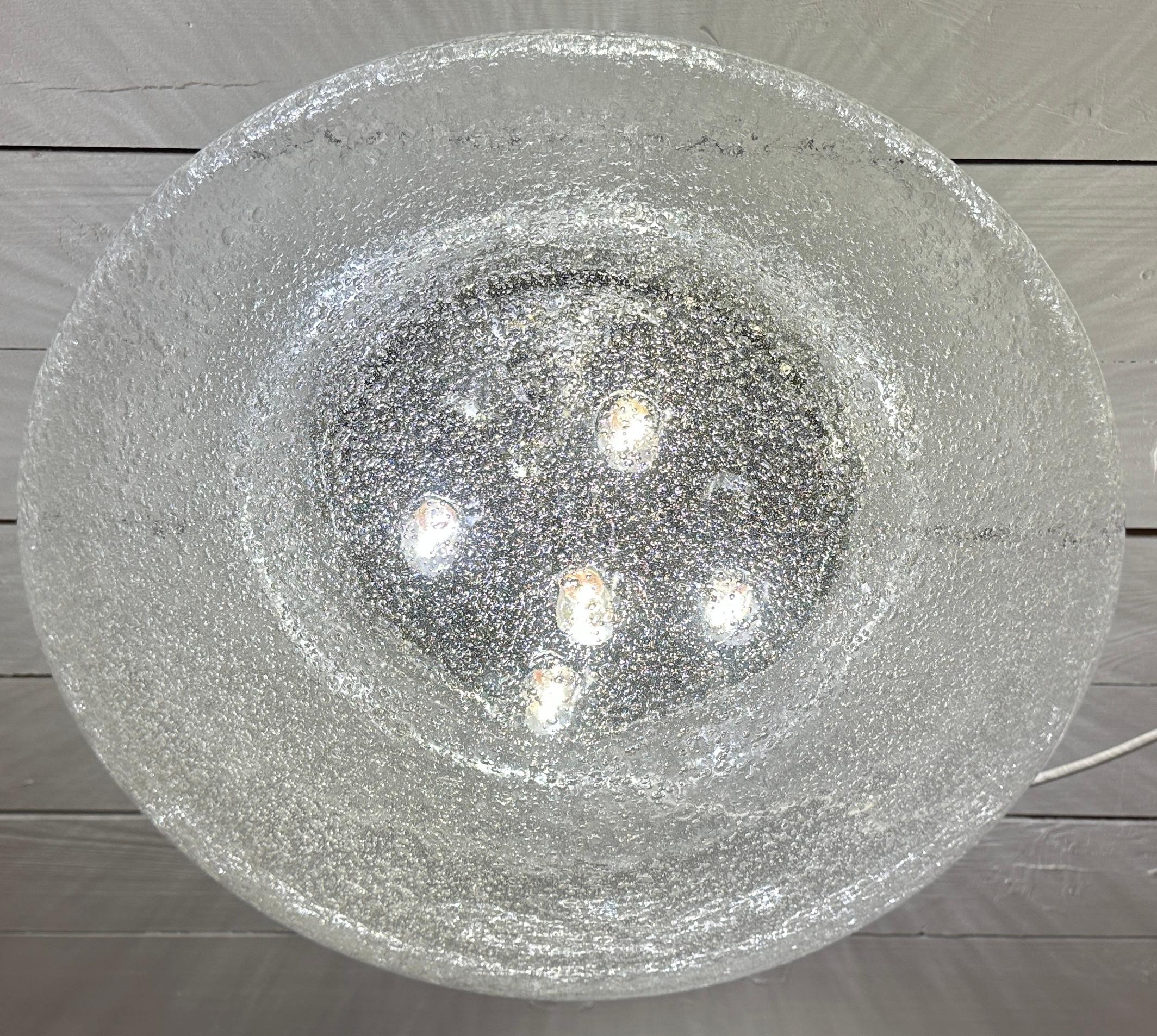 German 1960s Large Doria Leuchten Polished Chrome & Bubble Glass Flush Ceiling Mount For Sale