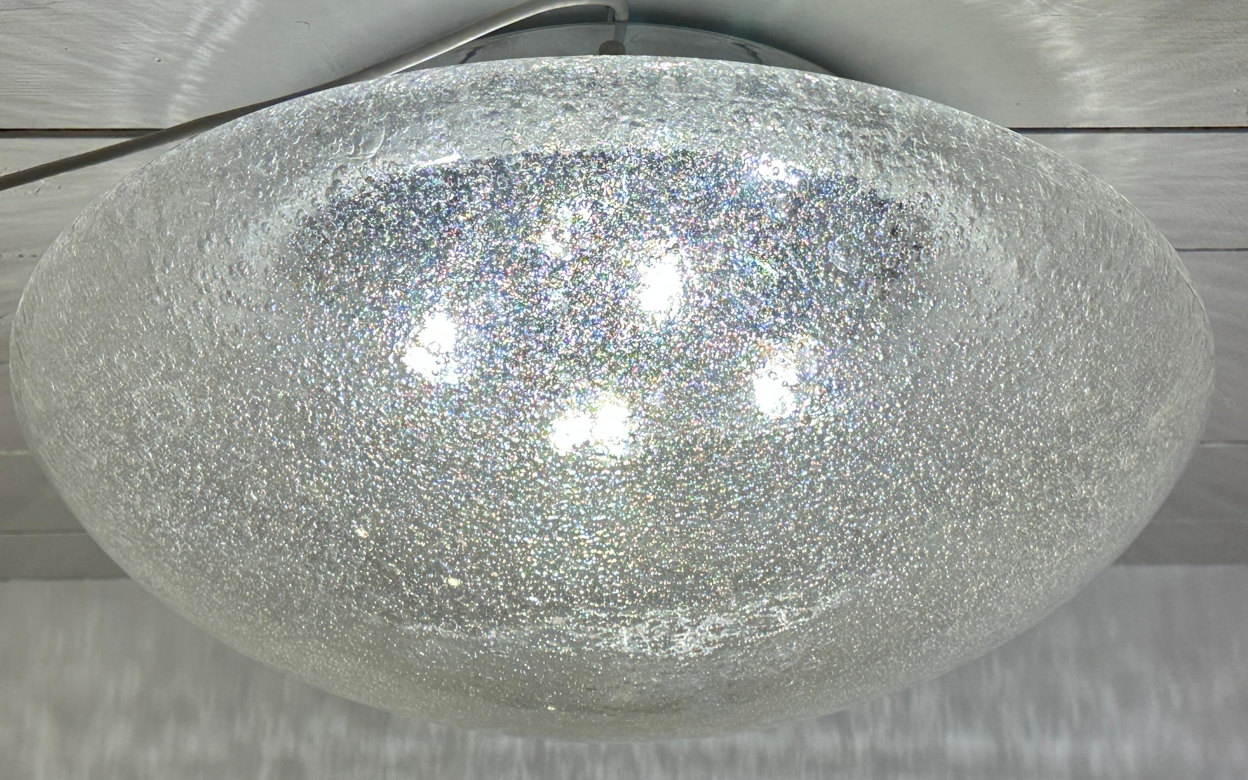20th Century 1960s Large Doria Leuchten Polished Chrome & Bubble Glass Flush Ceiling Mount For Sale