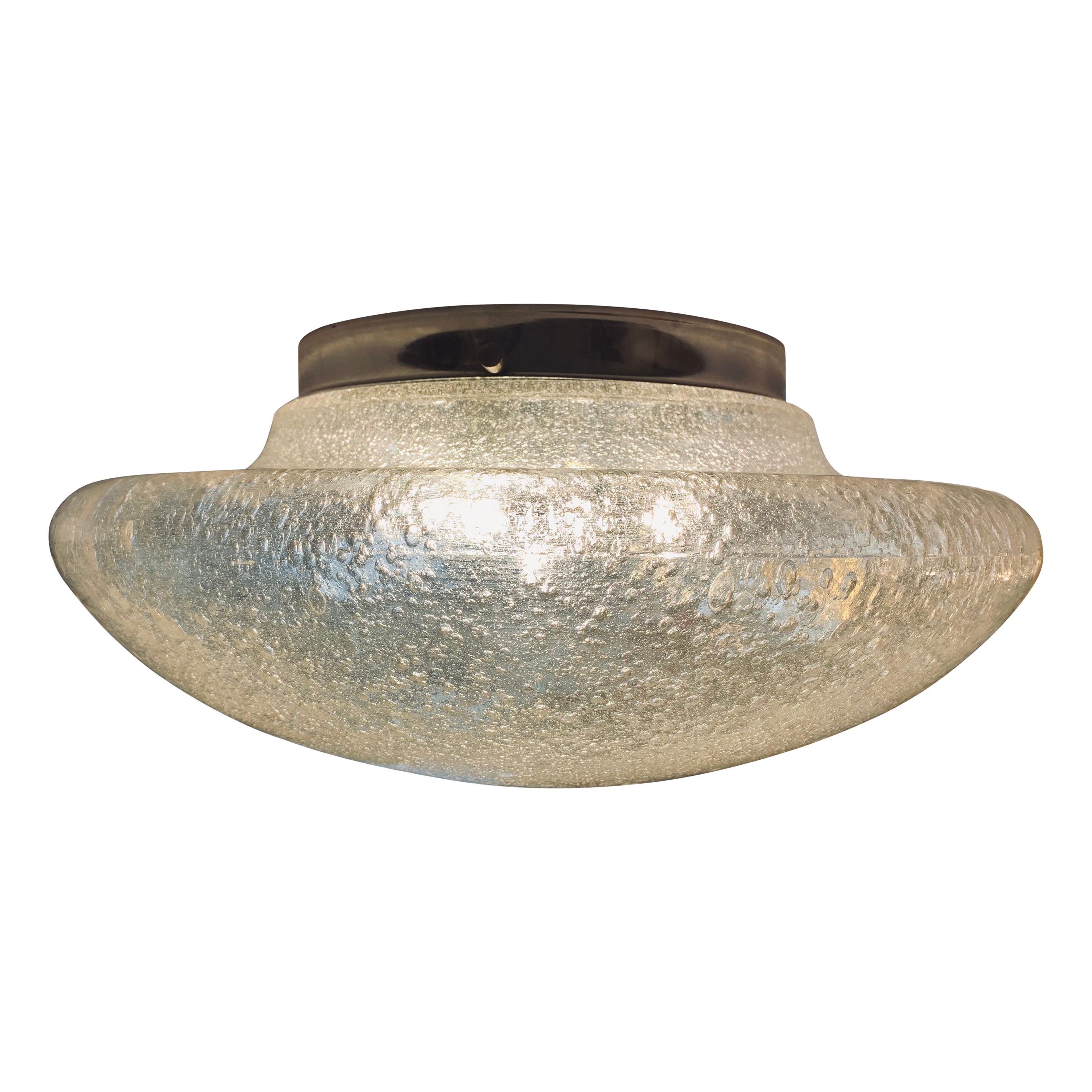 1960s Large Doria Leuchten Polished Chrome & Bubble Glass Flush Ceiling Mount