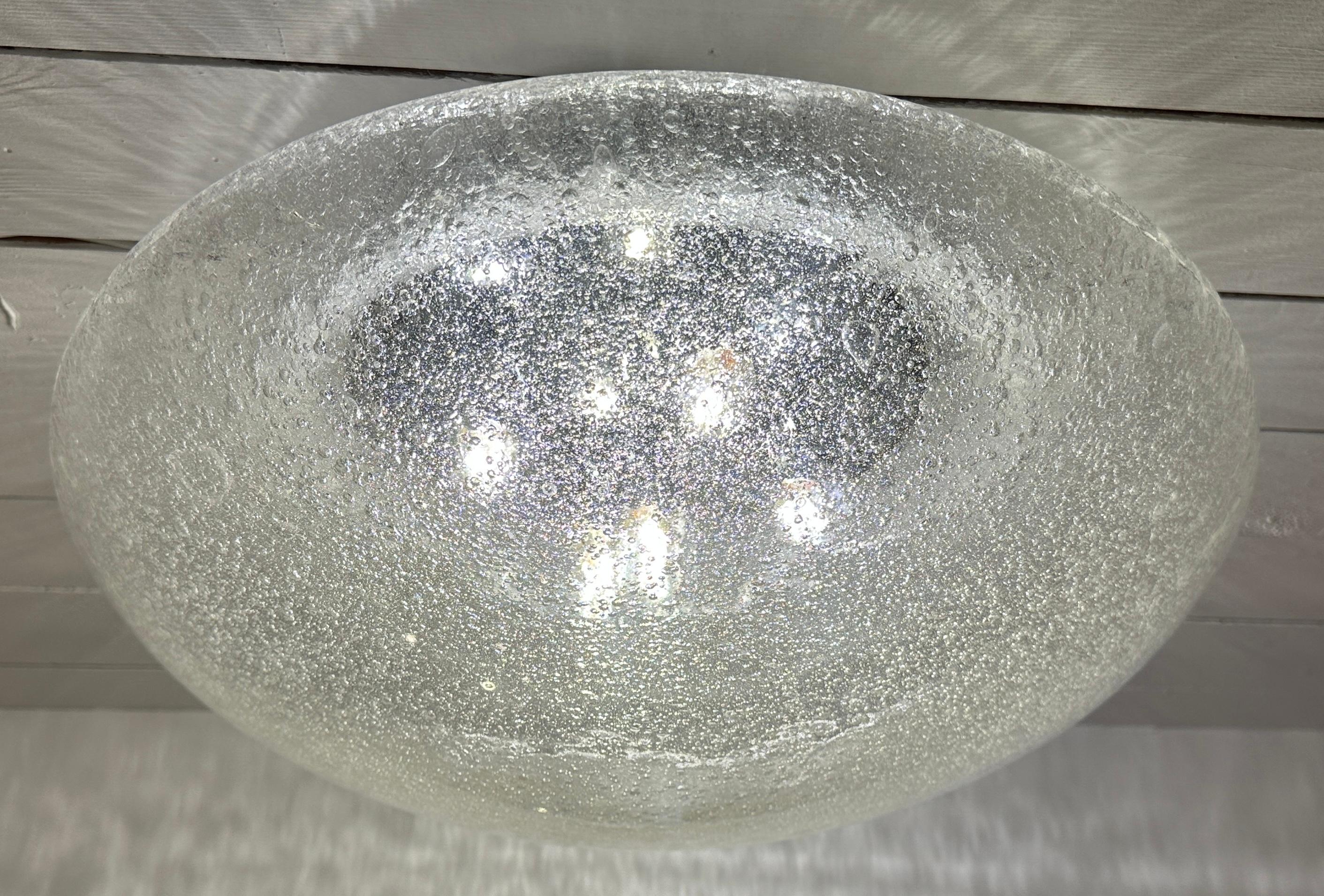 1960s Large Doria Leuchten Polished Chrome & Bubble Glass Flush Ceiling Mount For Sale 2