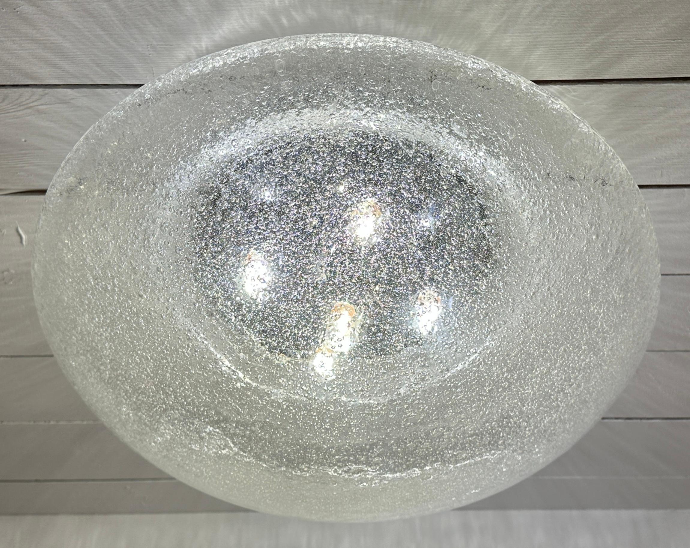 1960s Large Doria Leuchten Polished Chrome & Bubble Glass Flush Ceiling Mount For Sale 3