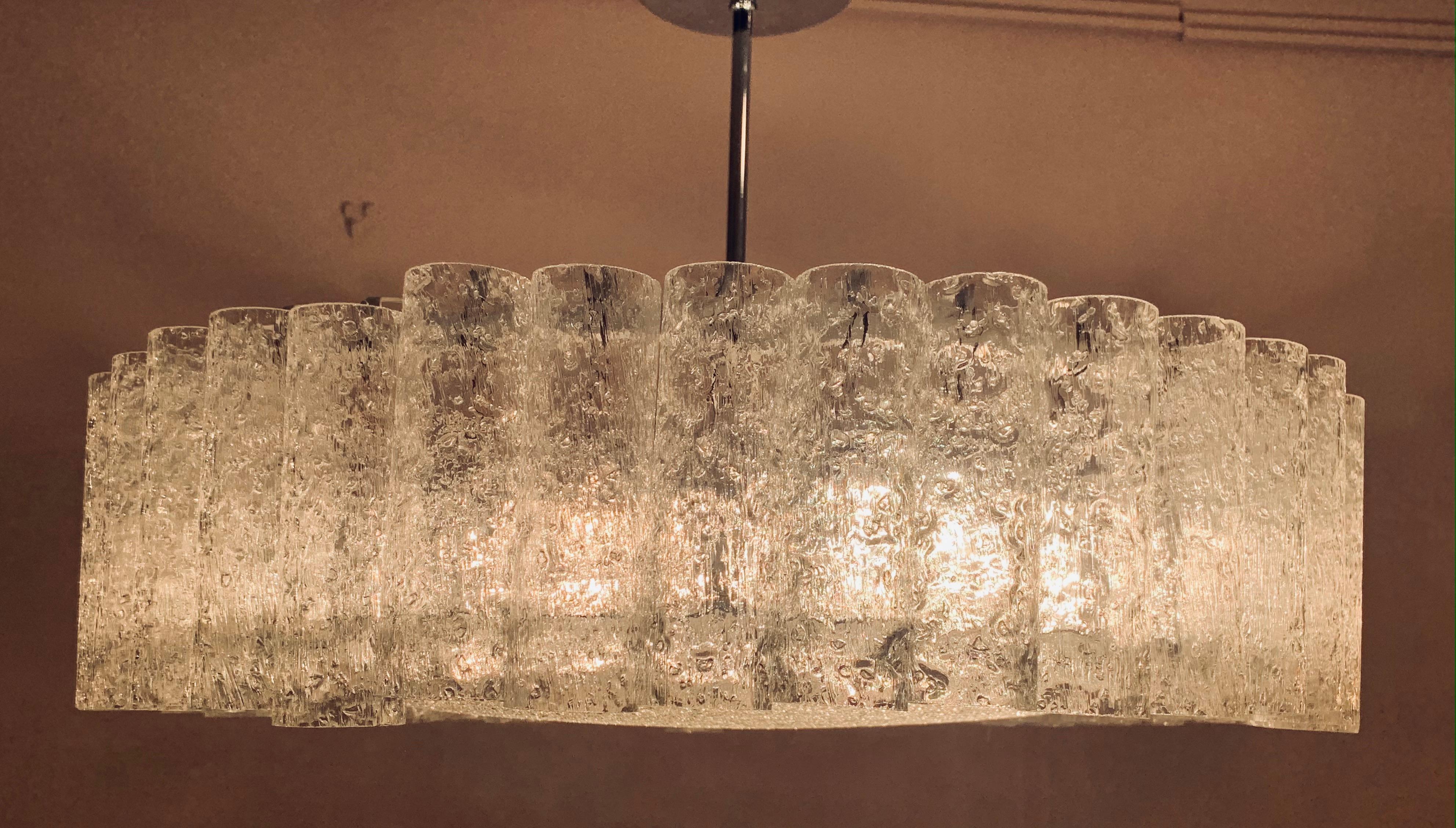 1960s Large Doria Tubular Glass and Chrome Chandelier In Good Condition In London, GB