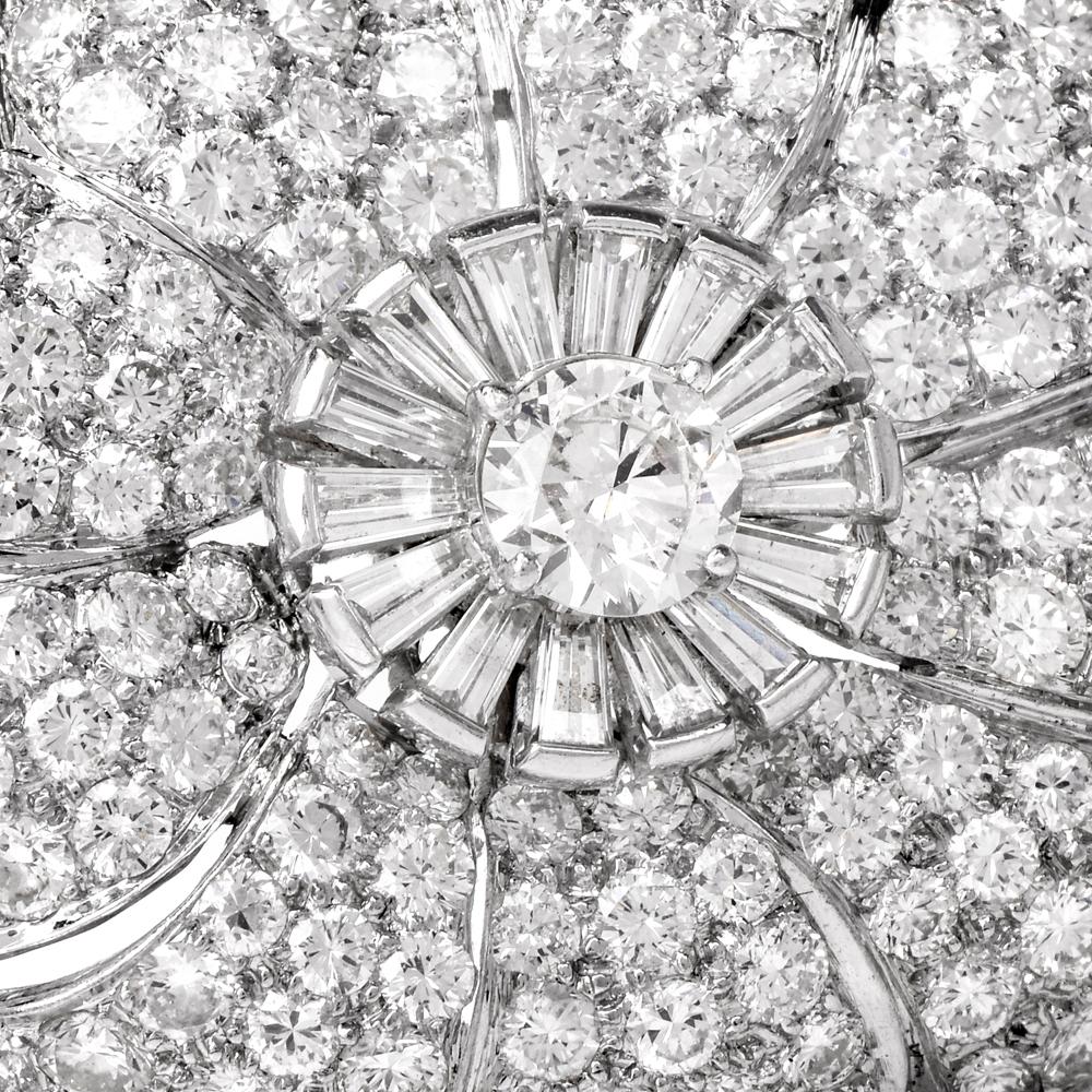 Women's 1960s Large Floral Diamond Platinum Lapel Brooch