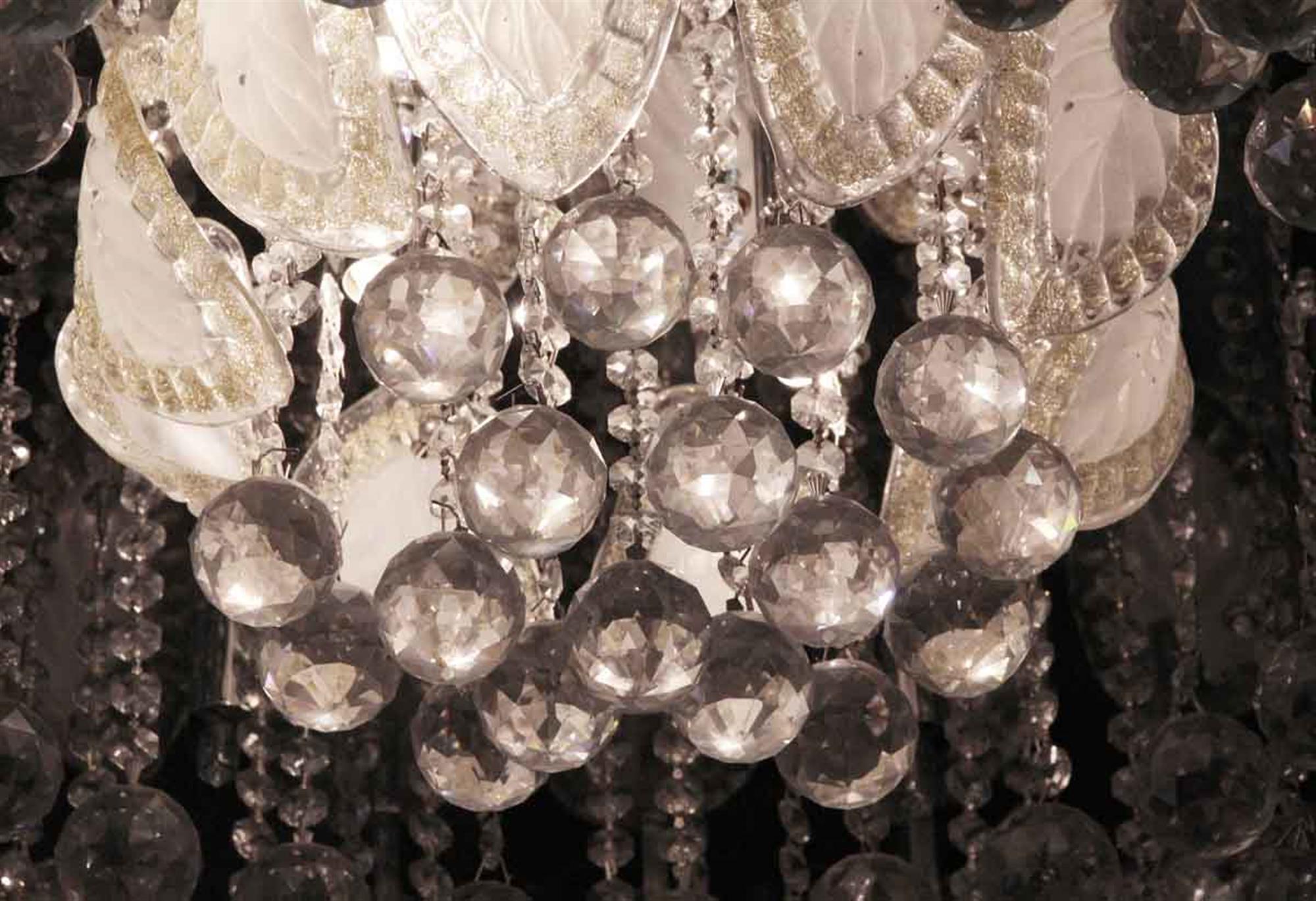 Mid-20th Century 1960s Large Flush Mount Ballroom Chandelier with Glass Leaves a Faceted Crystals