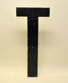 1960s Large French Black Vintage Metal Capital Letter T with Yellow Profile
