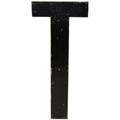 1960s Large French Black Vintage Metal Capital Letter T with Yellow Profile