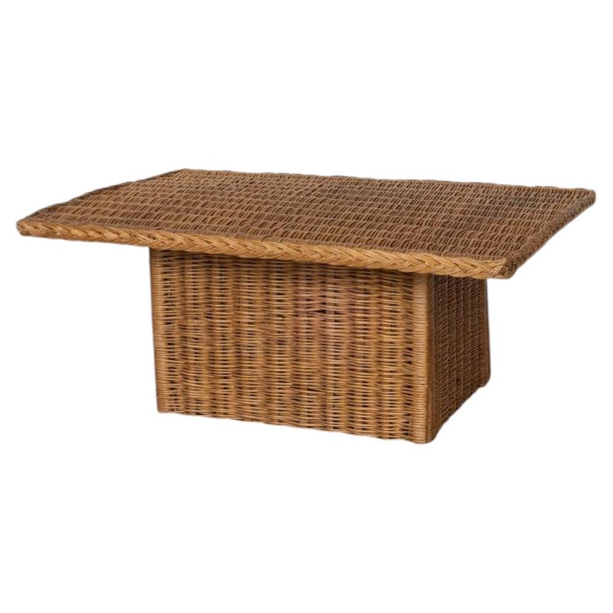 1960s Large French Wicker Coffee Table