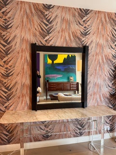 1960s large geometric design wood frame mirror