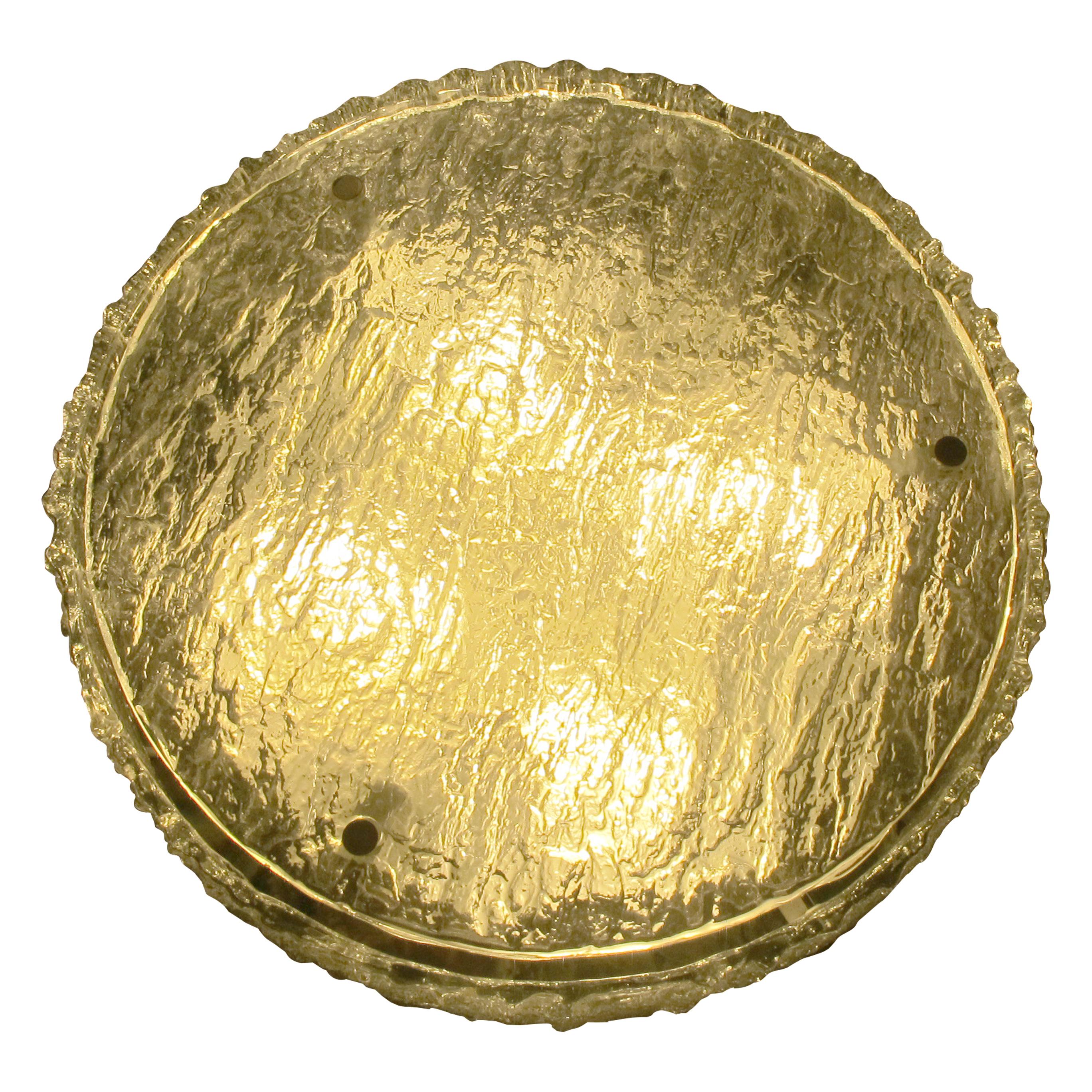 Autre 1960 Grande lampe de plafond encastrée en verre glacé texturé Kaiser Leuchten. en vente