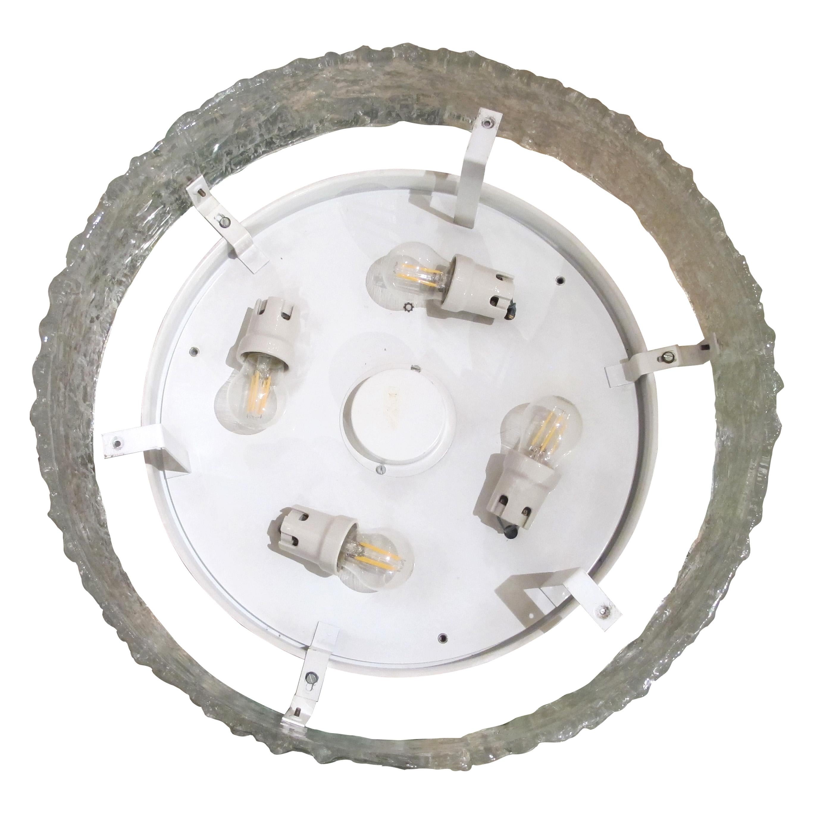 Verre 1960 Grande lampe de plafond encastrée en verre glacé texturé Kaiser Leuchten. en vente