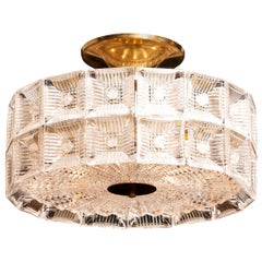 1960s, Large Glass and Brass Ceiling Lamp by Carl Fagerlund for Orrefors