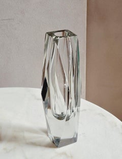 Grand vase transparent Mandruzzato en verre de Murano soufflé à la main des années 1960