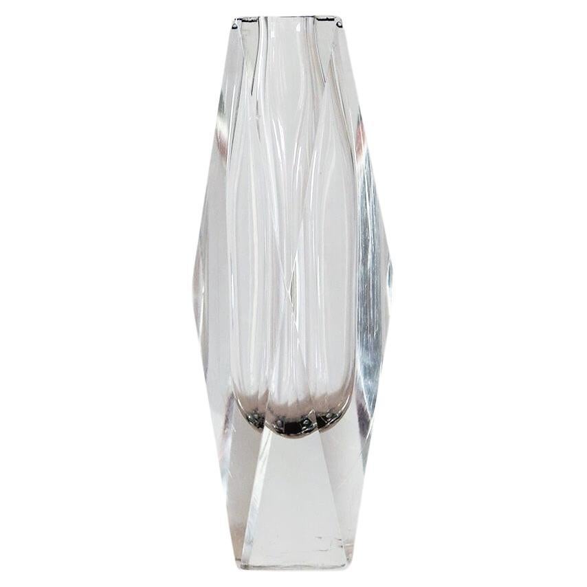 Grand vase transparent Mandruzzato en verre de Murano soufflé à la main des années 1960