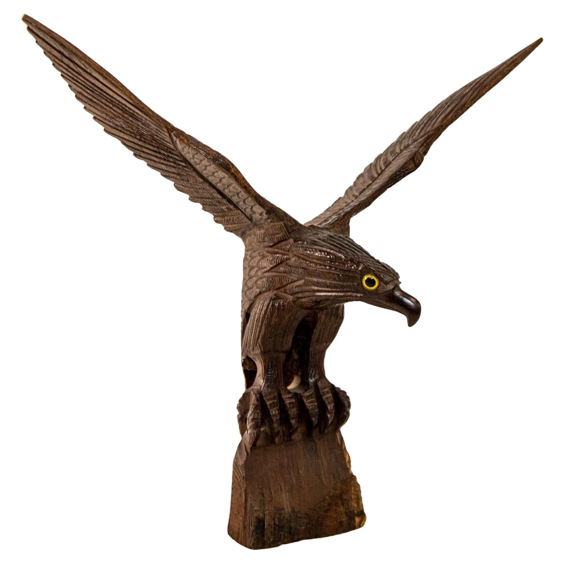 1960s Large Hand-carved Iron Wood American Bald Eagle Art Sculpture For Sale