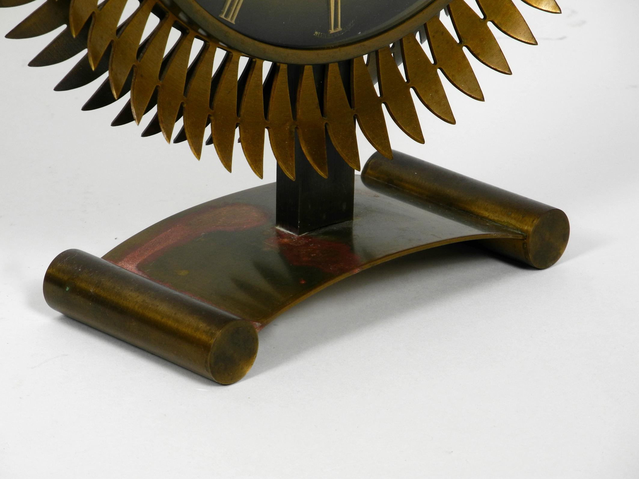 1960s Large Heavy Brass Atlanta Universe Sunburst Table Clock 1