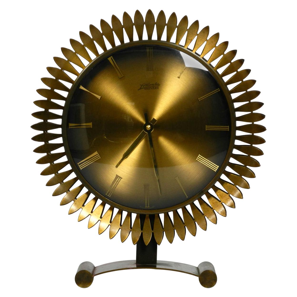 1960s Large Heavy Brass Atlanta Universe Sunburst Table Clock