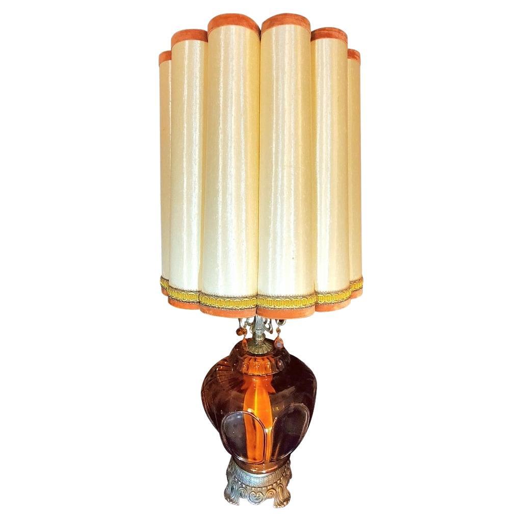 1960s Large Hollywood Regency Amber Glass Table Lamp For Sale