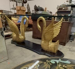 1960s Large Hollywood Regency Gilt Swan Console Table