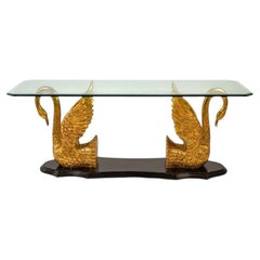 1960s Large Hollywood Regency Gilt Swan Console Table