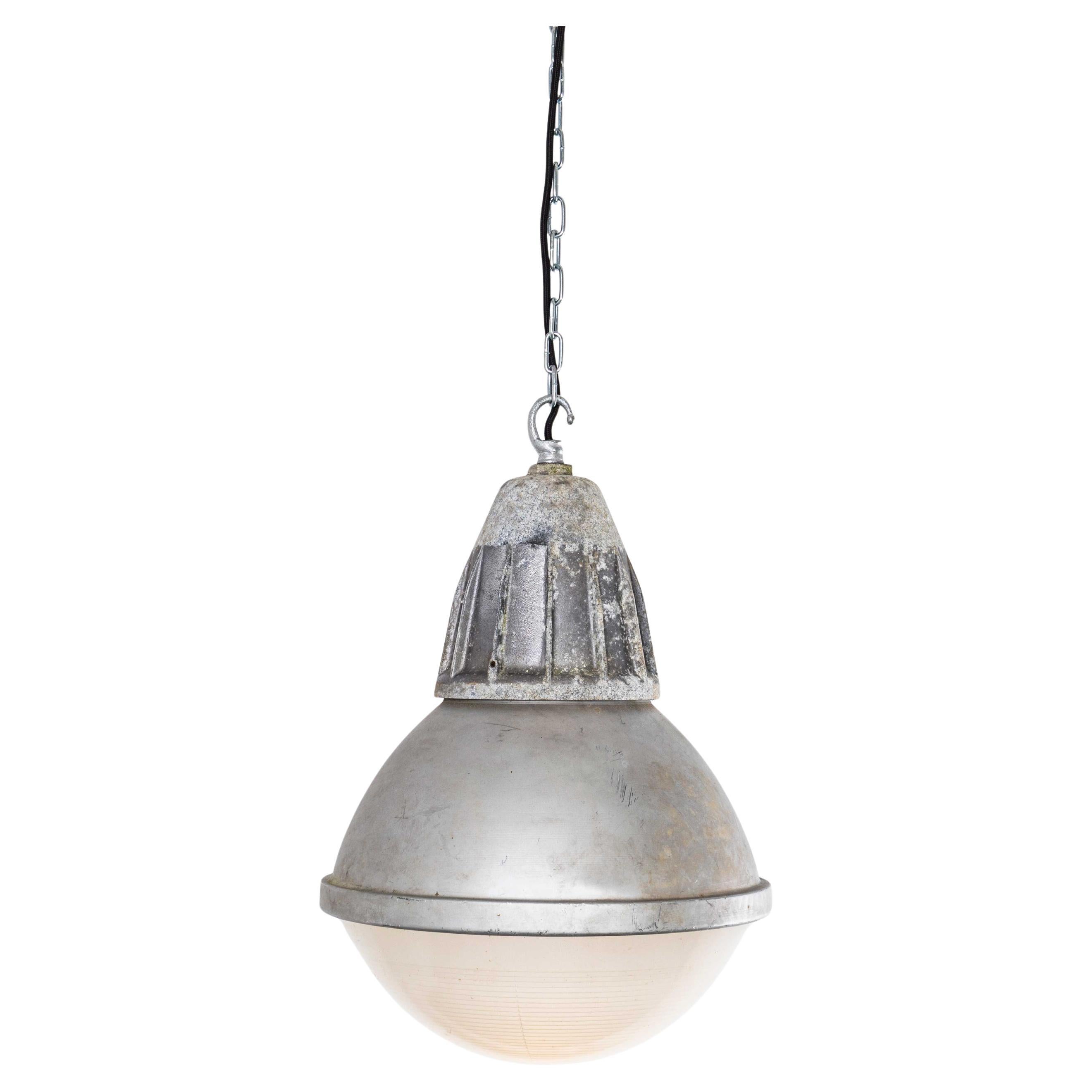 1960's Large Holophane Industrial Globe Pendant Lamps