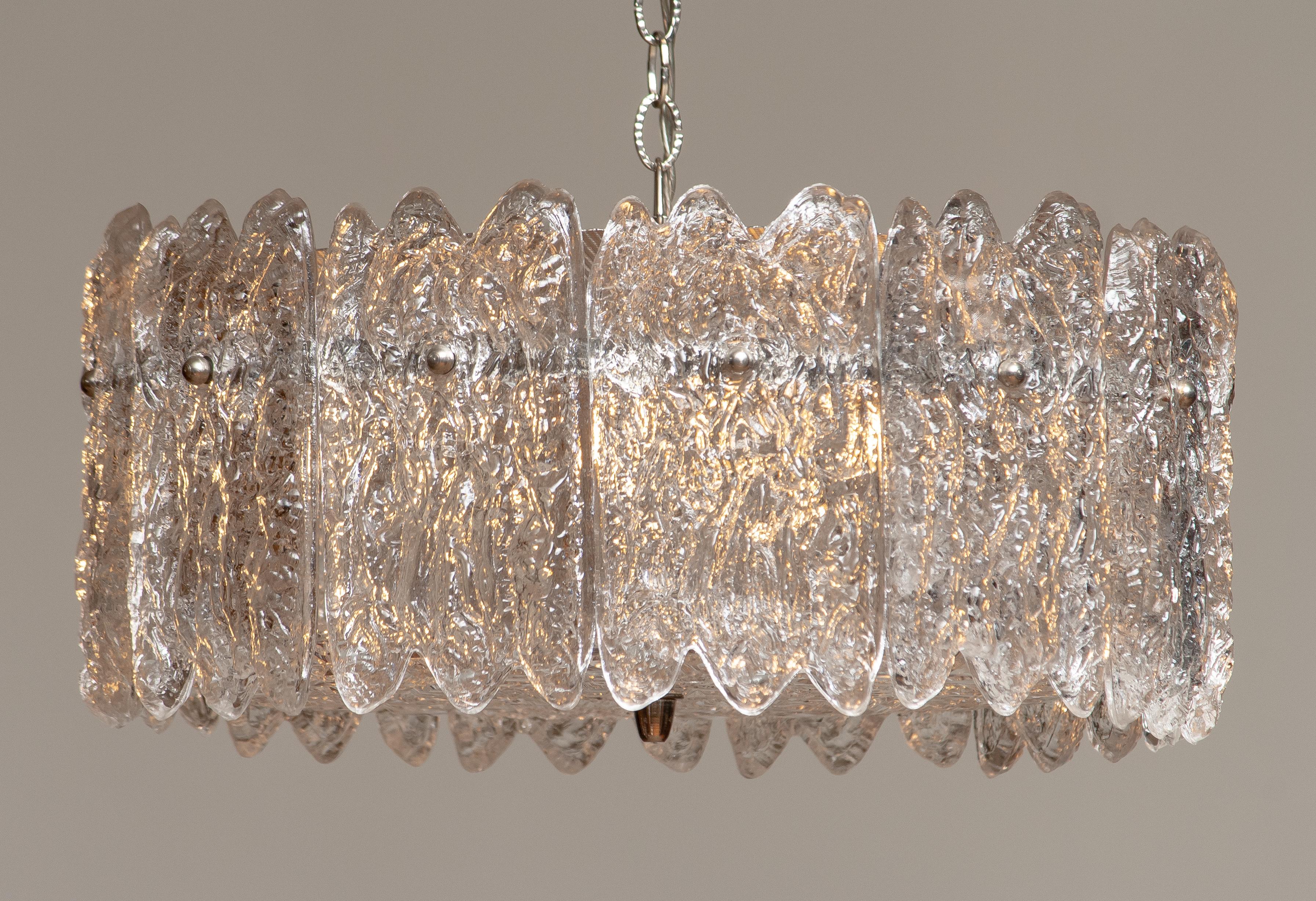 Mid-Century Modern 1960s, Large Ice Sculpted Crystal Pendant by Carl Fagerlund for Orrefors, Sweden For Sale