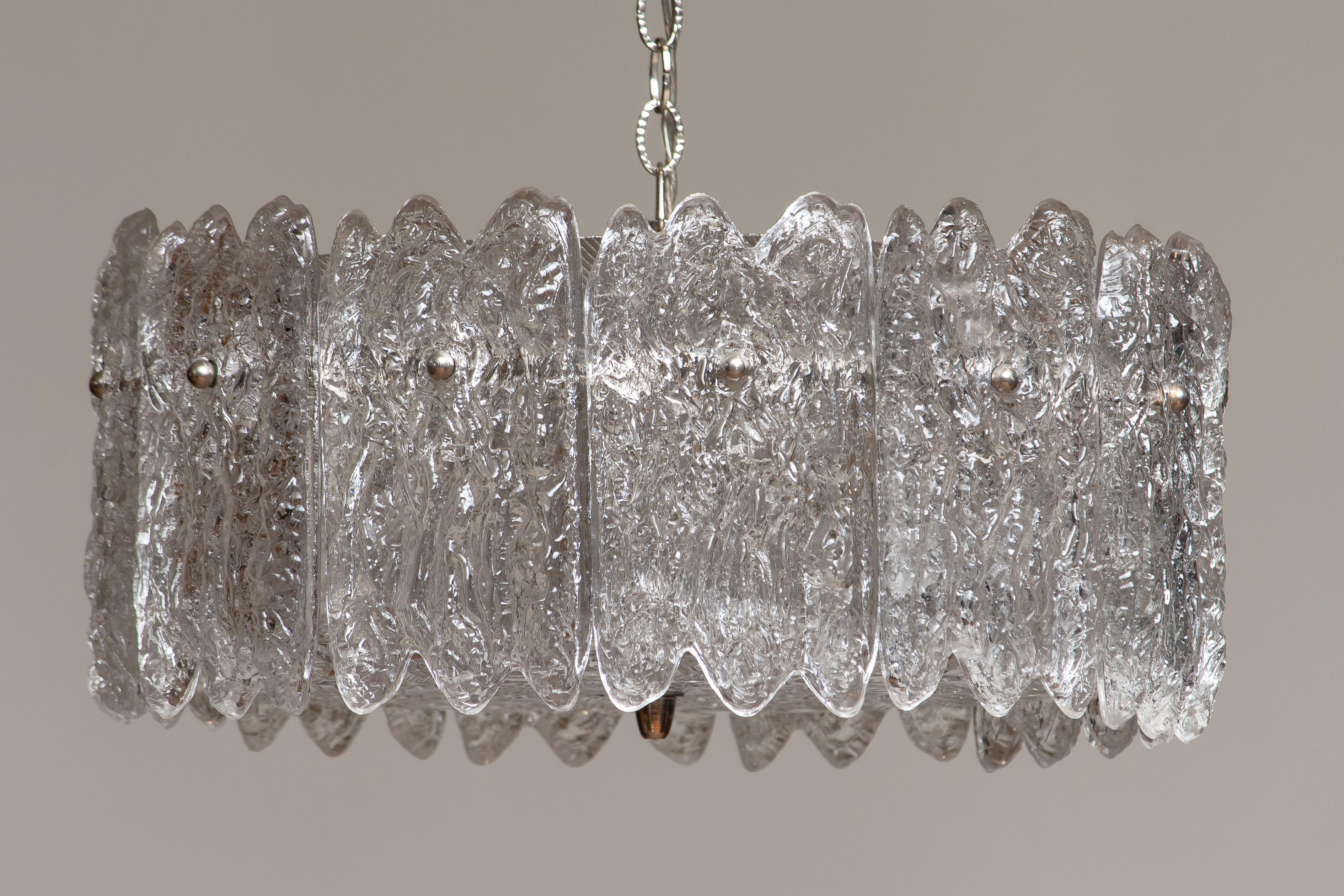 Swedish 1960s, Large Ice Sculpted Crystal Pendant by Carl Fagerlund for Orrefors, Sweden For Sale