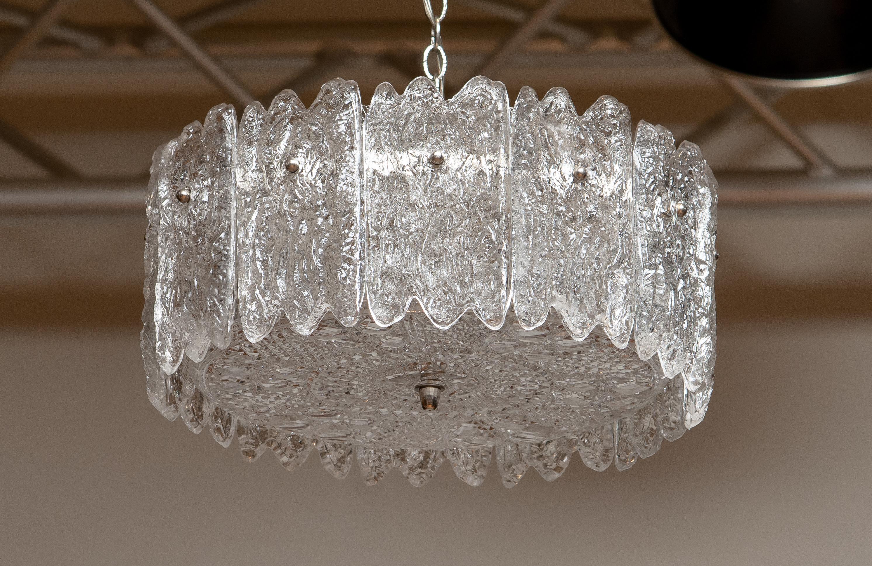 Mid-20th Century 1960s, Large Ice Sculpted Crystal Pendant by Carl Fagerlund for Orrefors, Sweden