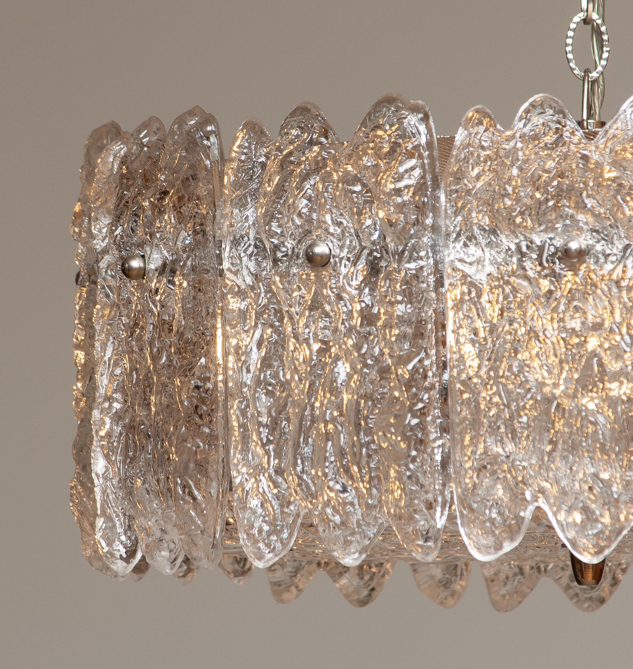 Mid-20th Century 1960s, Large Ice Sculpted Crystal Pendant by Carl Fagerlund for Orrefors, Sweden For Sale