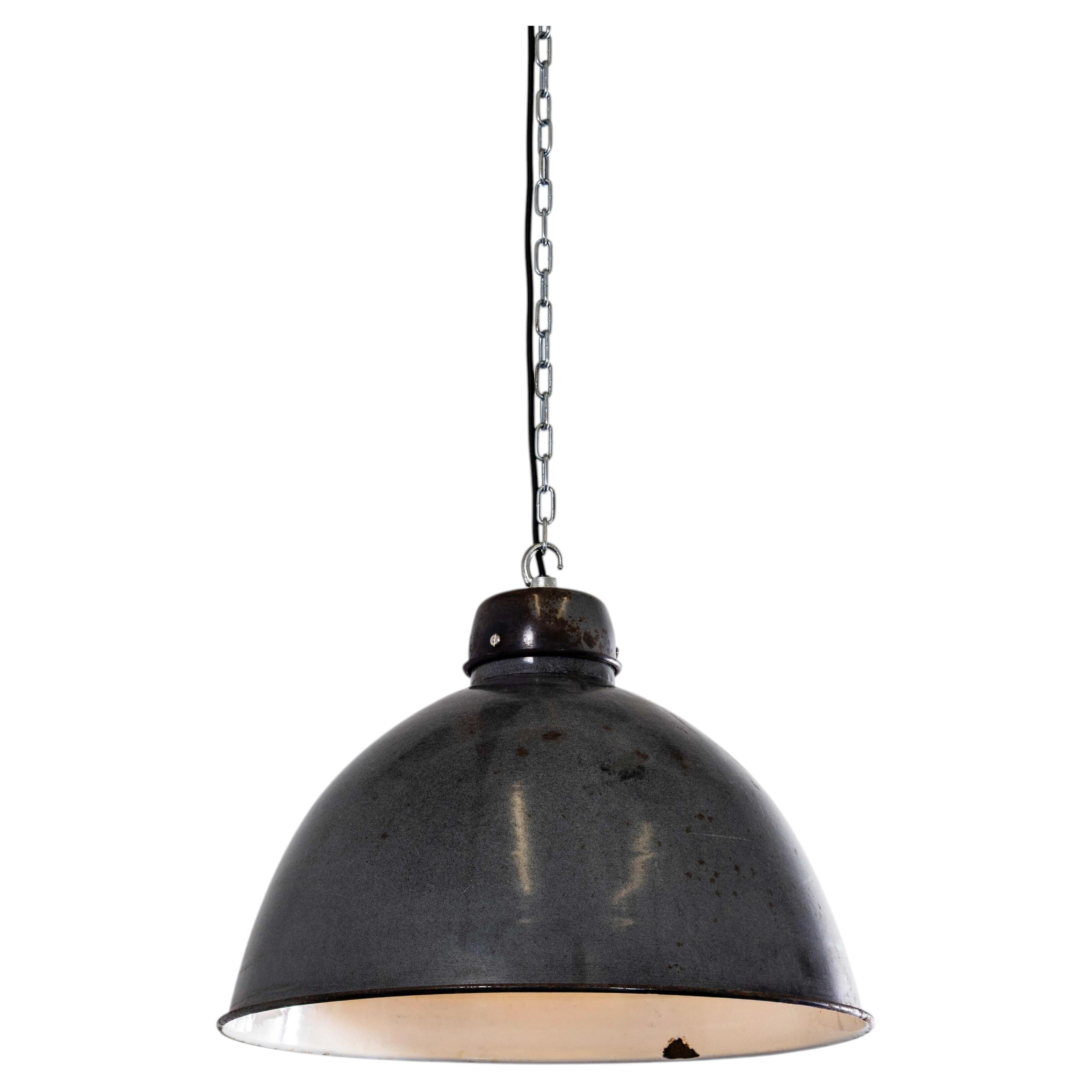 1960’s Large Industrial Graphite Enamel Ceiling Pendant Lamps - 20 Inch For Sale
