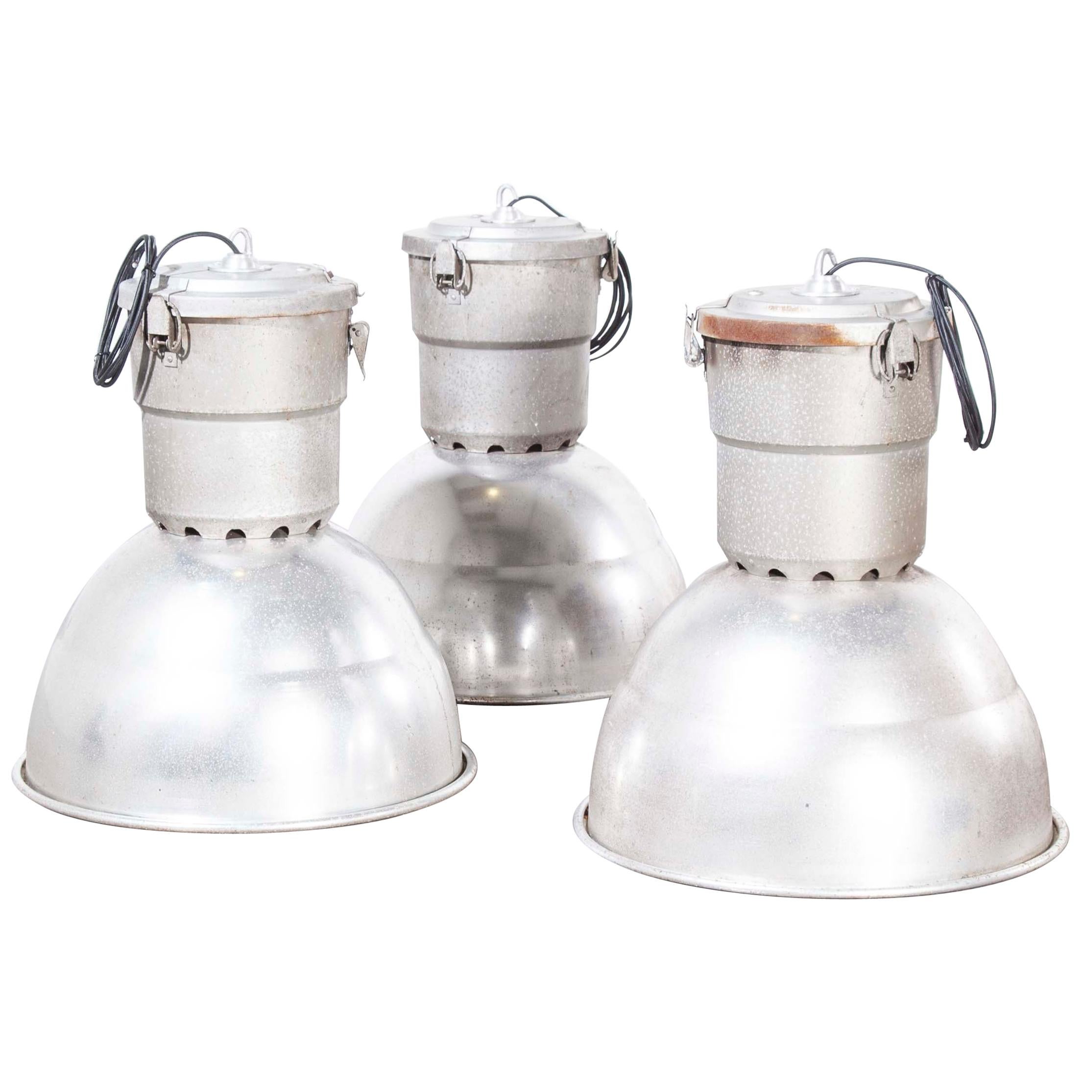 1960s Industrial Spun Aluminium Ceiling Pendant Lamps/Light Shades - Various Qty For Sale