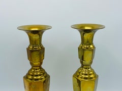 1960s Large Italian Brass Candlesticks, Pair