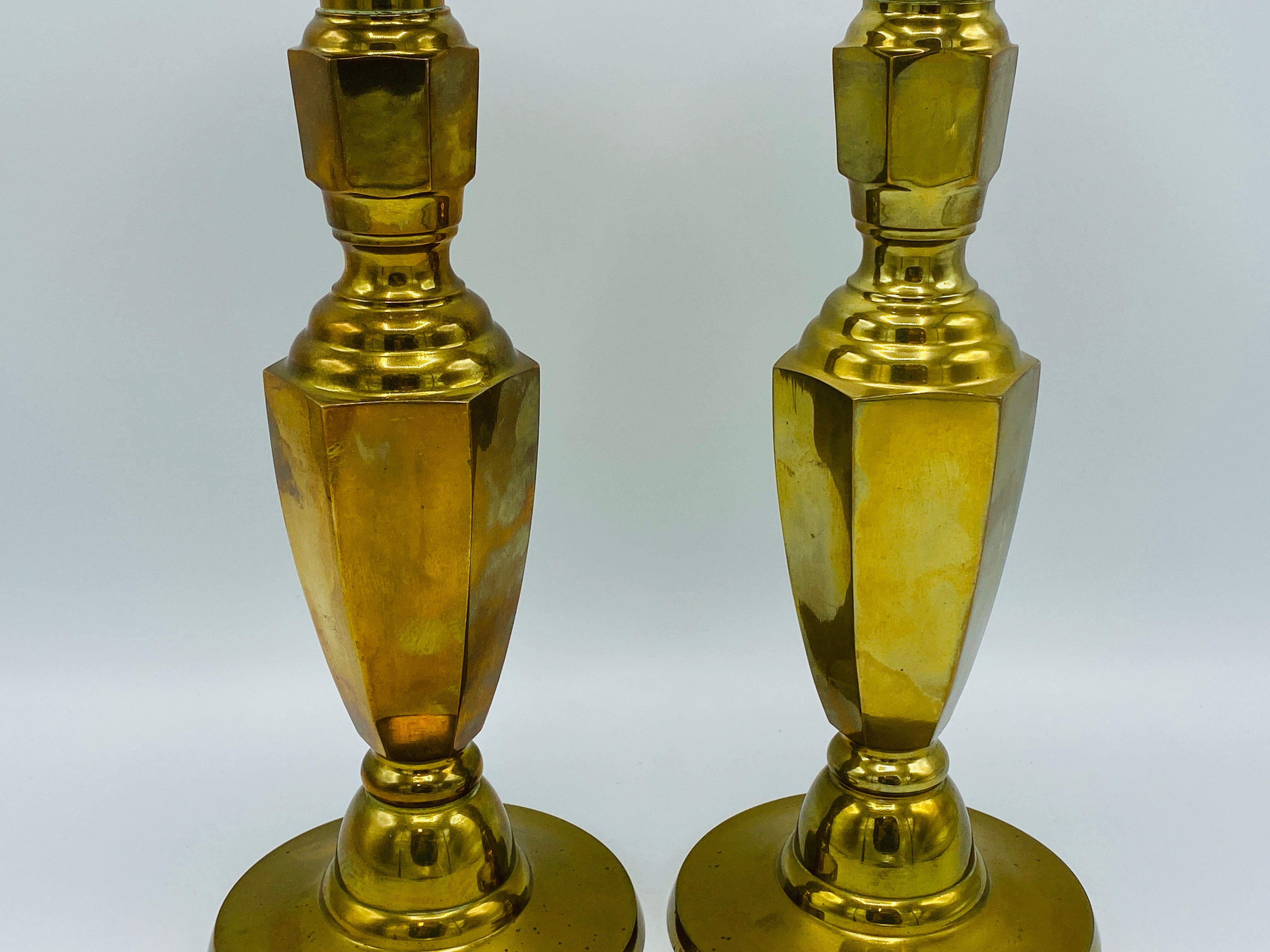 Modern 1960s Large Italian Brass Candlesticks, Pair For Sale
