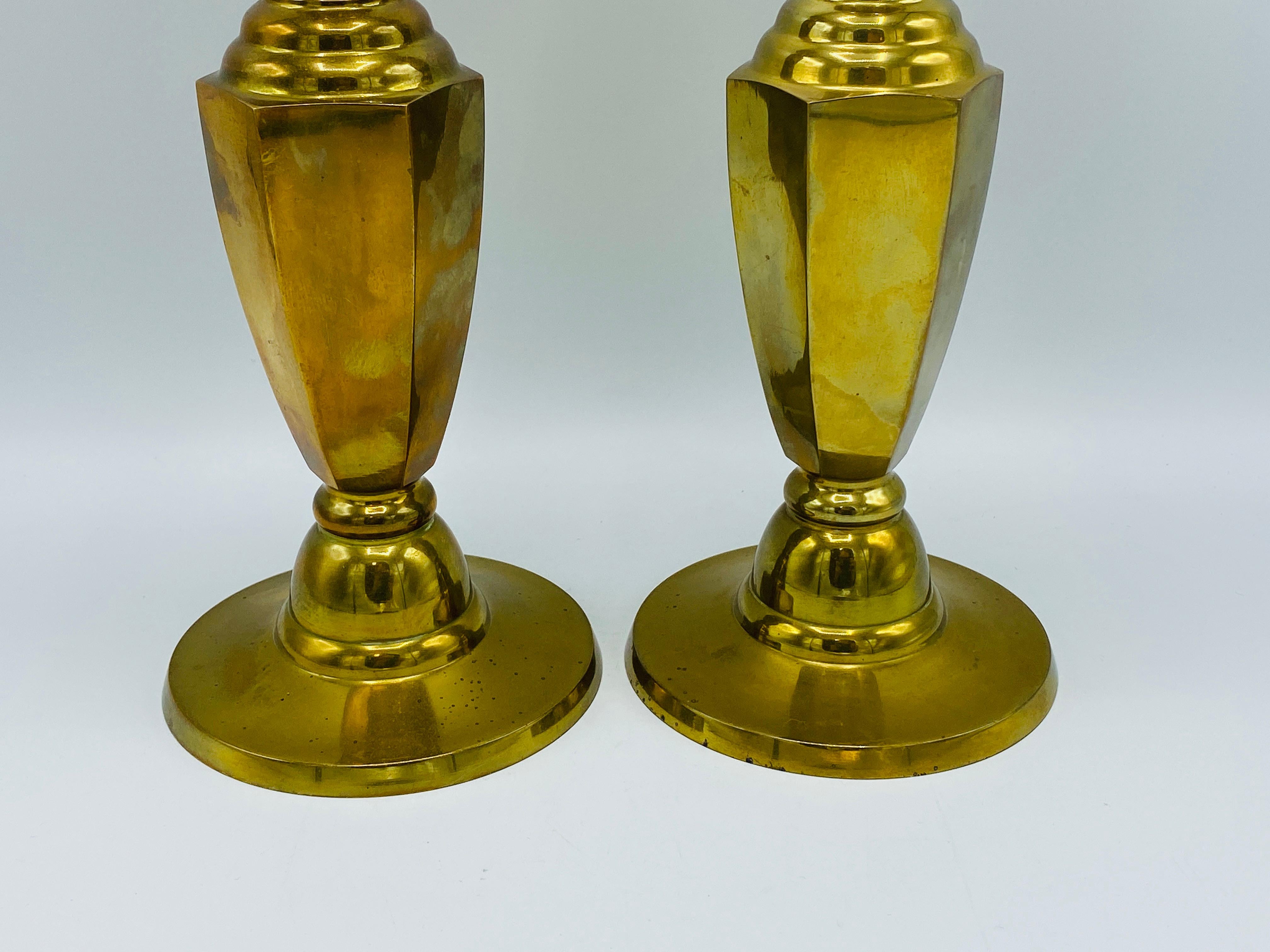 Polished 1960s Large Italian Brass Candlesticks, Pair For Sale