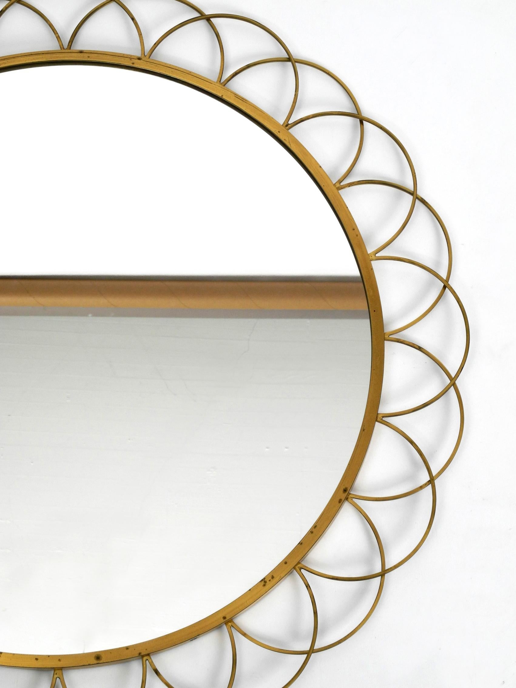 European 1960s Large Italian Brass Wall Mirror with Ring Design