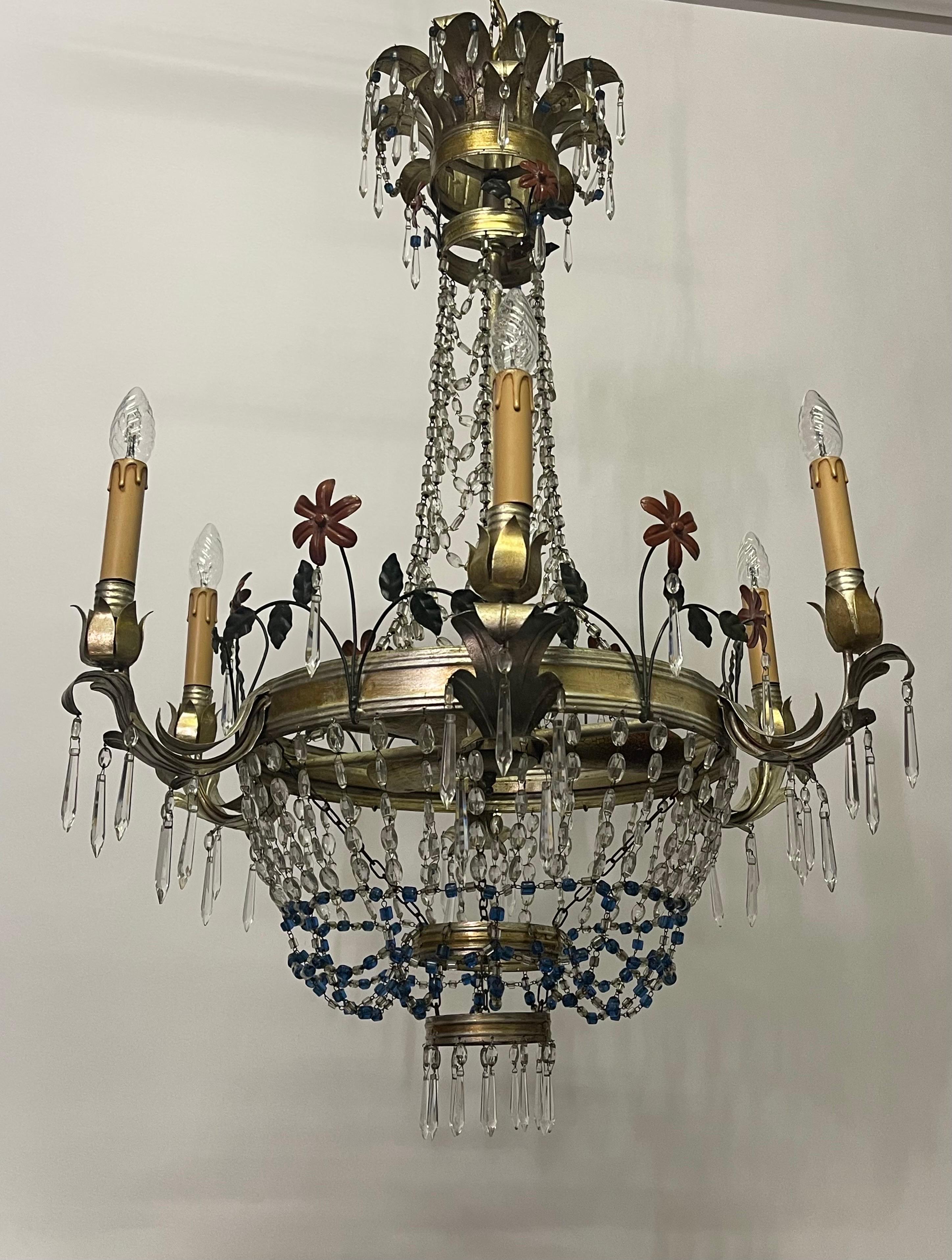 1960s Large Italian Colorful Regency Style Chandelier For Sale 5