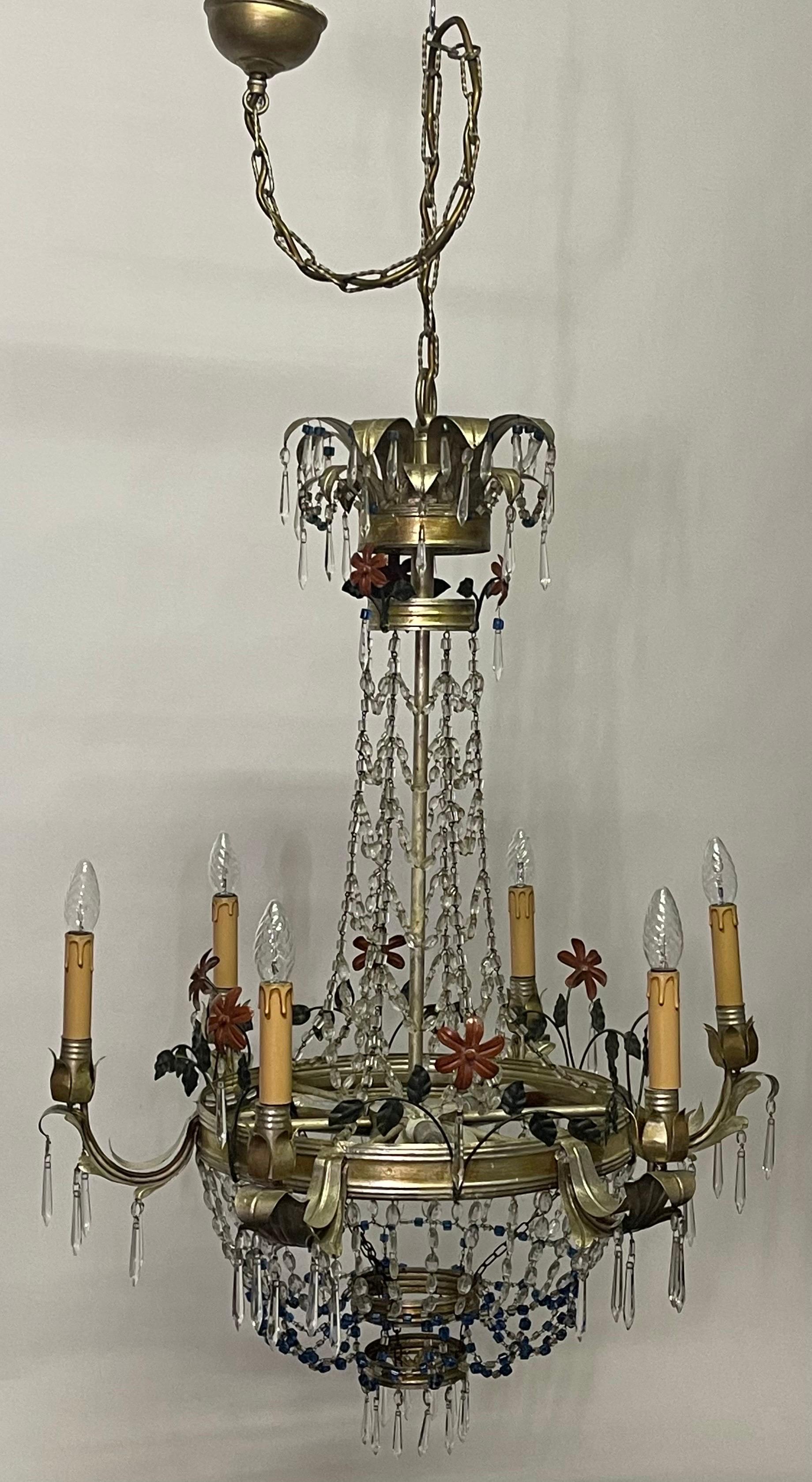 1960s Large Italian Colorful Regency Style Chandelier For Sale 6