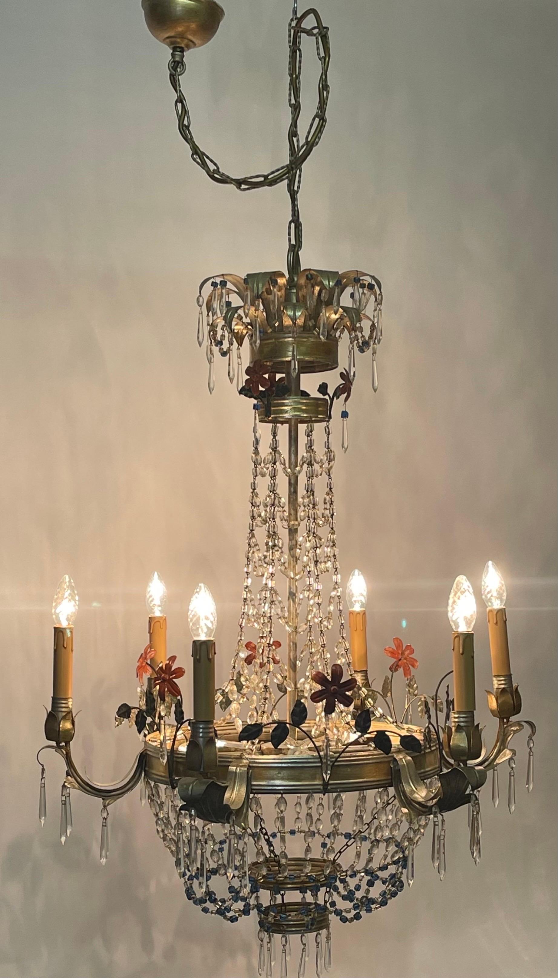 1960s Large Italian Colorful Regency Style Chandelier For Sale 7