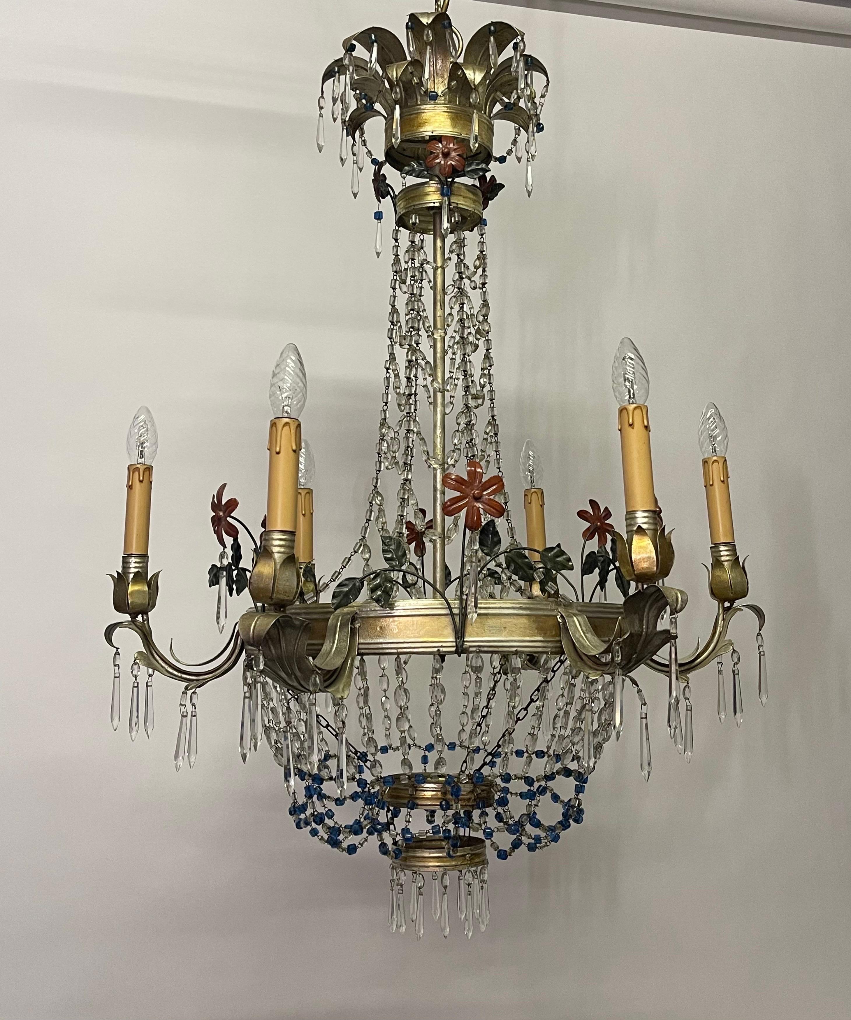 Mid-20th Century 1960s Large Italian Colorful Regency Style Chandelier For Sale