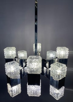 1960s Large Italian Gaetano Sciolari Glass & Polished Chrome Hanging Light