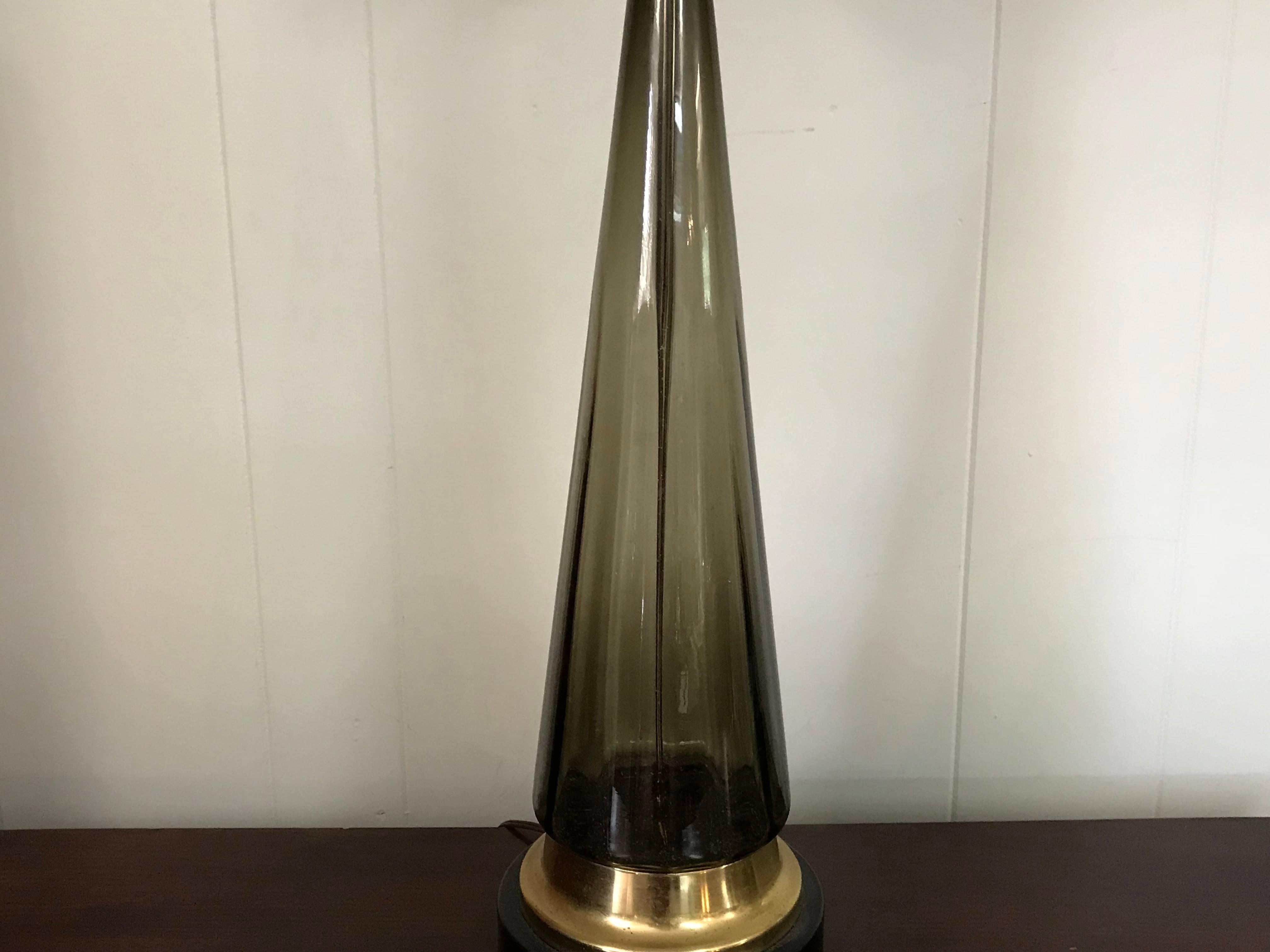 20th Century 1960s Large Italian Murano Gray Glass and Brass Lamp with Fiberglass Shade