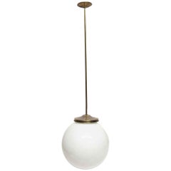 1960s Large Italian White Globe Pendant Light; Mid-Century Modern Style