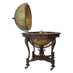 1960s Large Italian World Map Globe Bar Cart or Drinks Trolley with Zodiac Signs