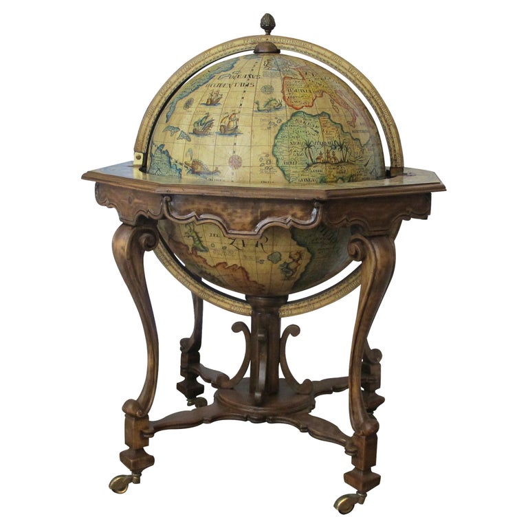 1960s Large Italian World Map Globe Bar Cart or Drinks Trolley with Zodiac Signs For Sale