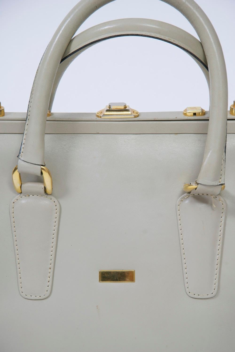 Gray 1960s Large Leather Handbag, Rosina Ferragamo Schiavone