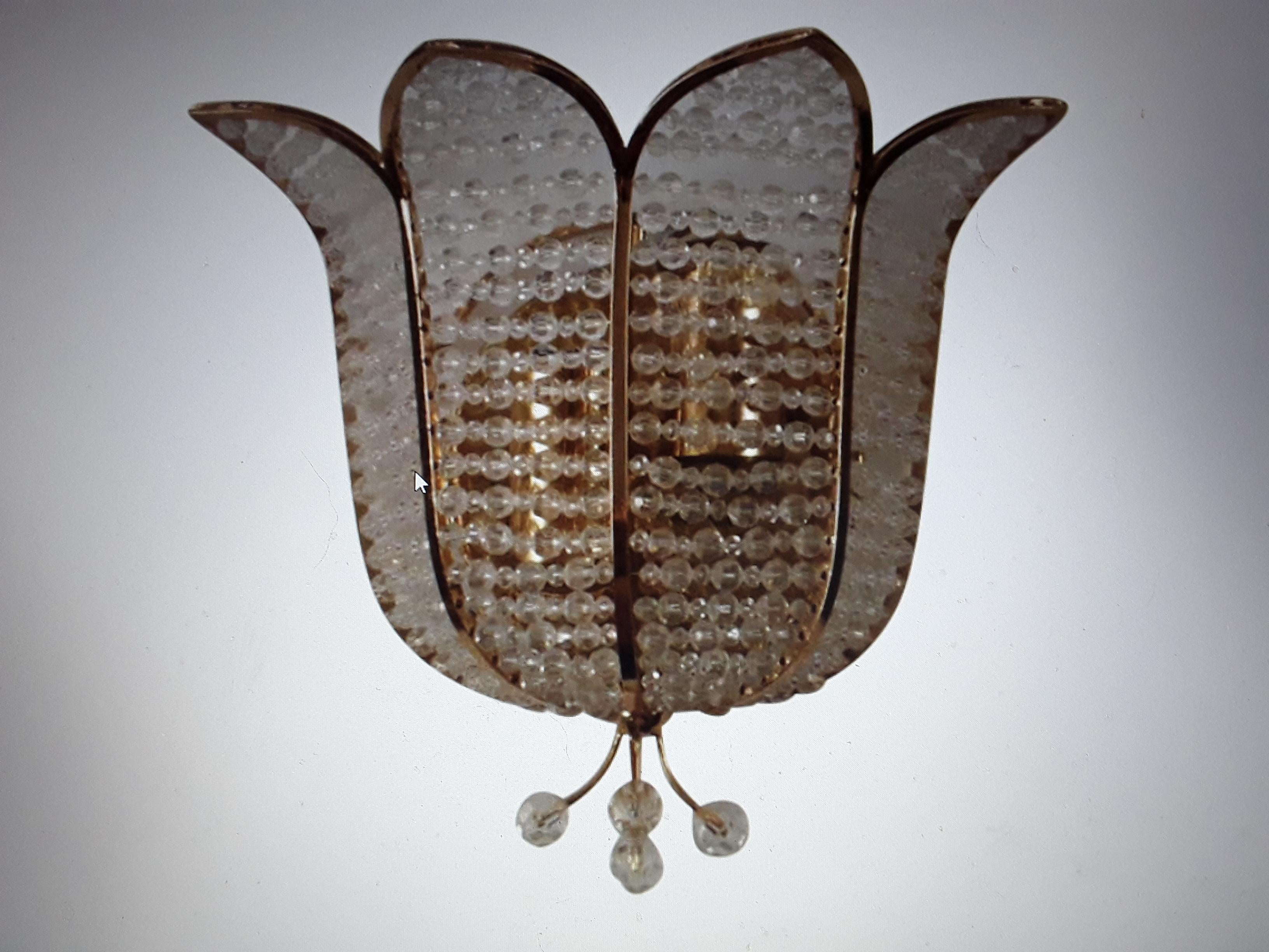 1960's Large Mid Century Modern Cut Crystal 24K Blooming Flower Sconce by Palwa For Sale 5